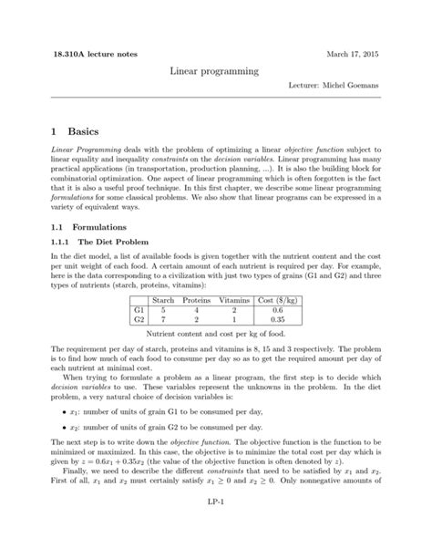Image result for Linear Programming One-Pager