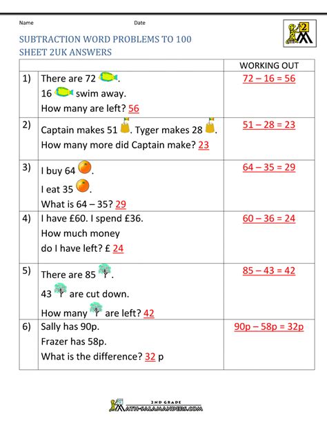 Image result for Subtraction Word Problems 2nd Grade Printable