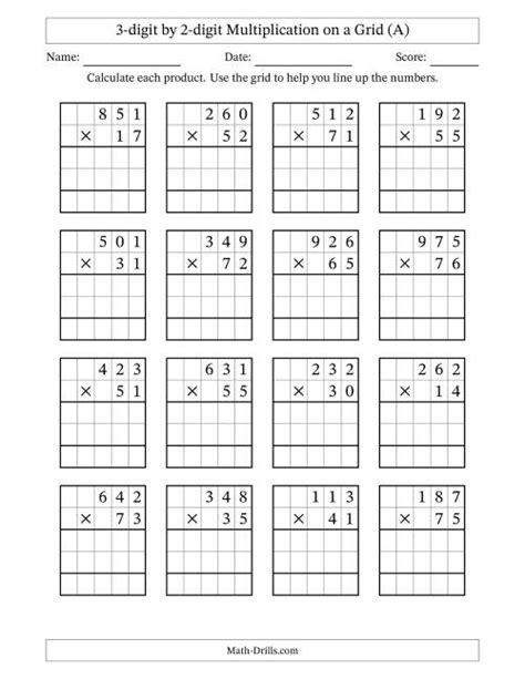 Multiply 3-Digit by 2 Digit Worksheet に対する画像結果