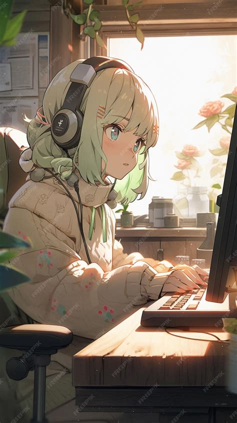 Image result for Anime Characters with Computer