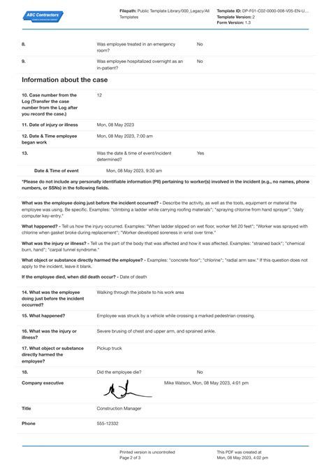 Image result for OSHA Incident Report Form 301