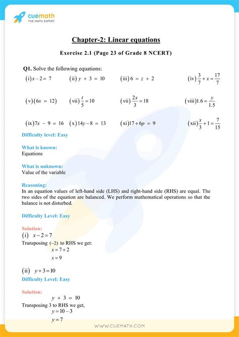 Image result for Chapter 2 Linear Equations Class 8 Worksheet