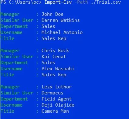 Toradh íomhá ar PowerShell Only Take First Colum From CSV