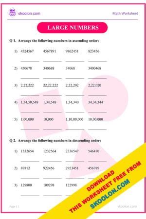 Image result for Large Numbers Class 5 Worksheet