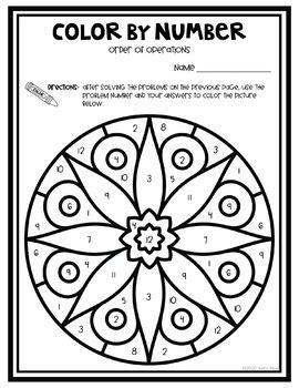 Toradh íomhá ar Order of Operations Color Sheet