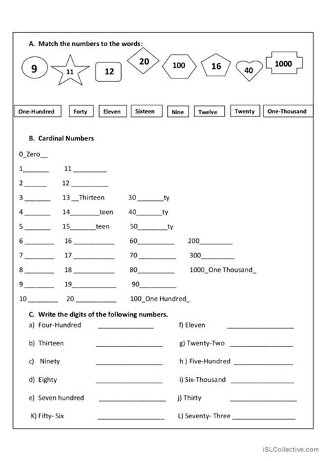 Image result for ESL Numbers Worksheets for Adults