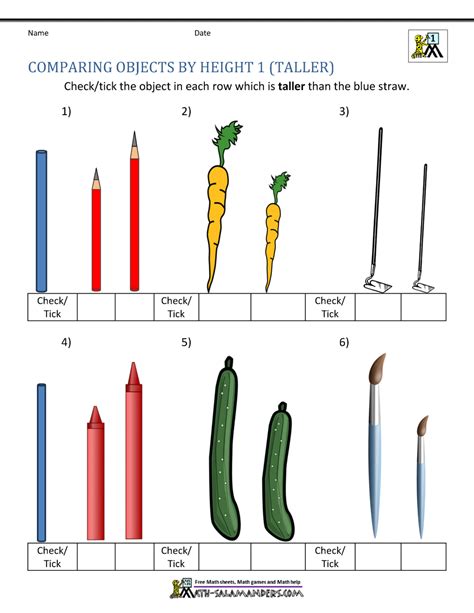 Bildergebnis für Comparing the Objects Worksheet for Class 1