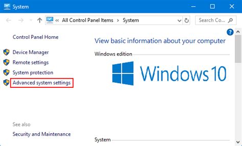 Advanced system settings Windows 10 に対する画像結果