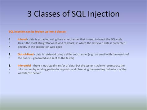 In Band Vs. Inferential SQL Injection に対する画像結果