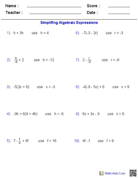 Image result for One Variable Algebra Worksheet
