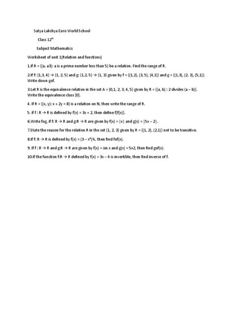 Image result for Grade 12 Functions Worksheet PDF