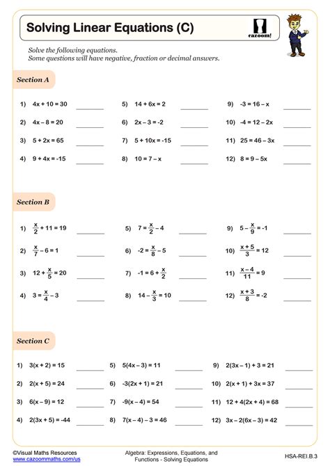 Image result for Solving Linear Equations Worksheet PDF