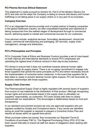 Image result for Statement of Ethics Example