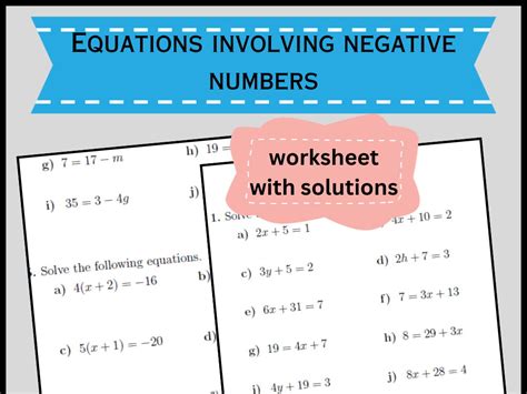 Image result for Solving Equations with Negative Numbers Worksheet