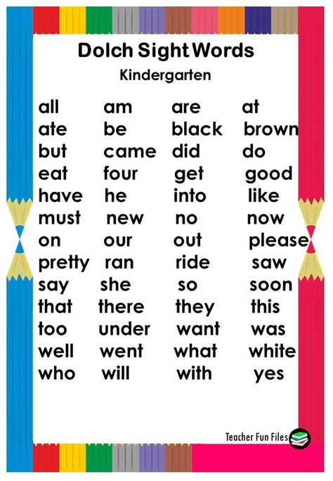 Toradh íomhá ar English Sight Words List