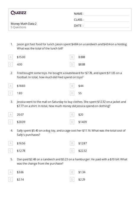 7th Grade Math Money Worksheets に対する画像結果