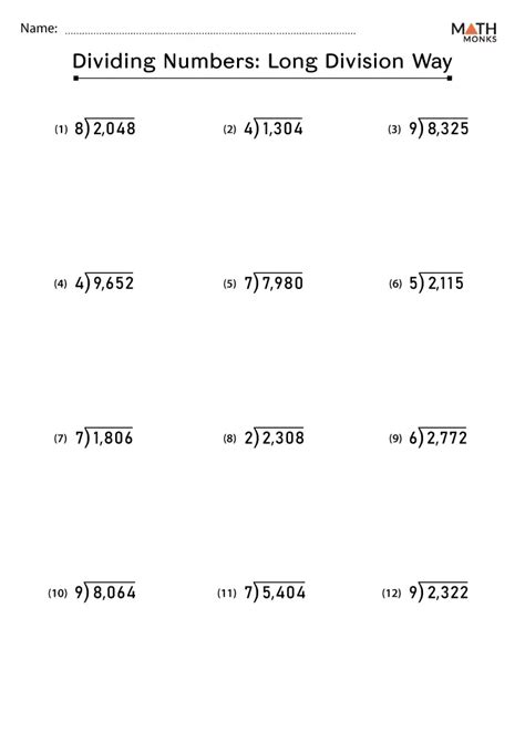 Math Worksheet Adding and Subtracting Long Division に対する画像結果