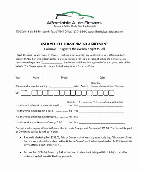 Image result for Auto Consignment Form