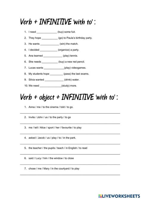 Afbeeldingsresultaten voor To-Infinitive Worksheet