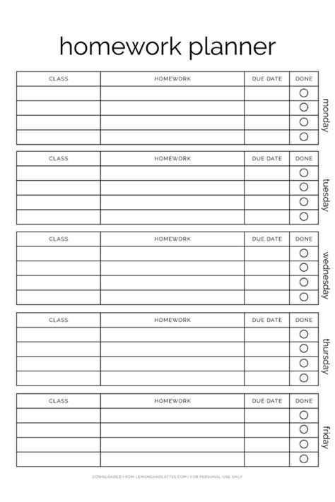 Image result for School Class Homework Planner Printable