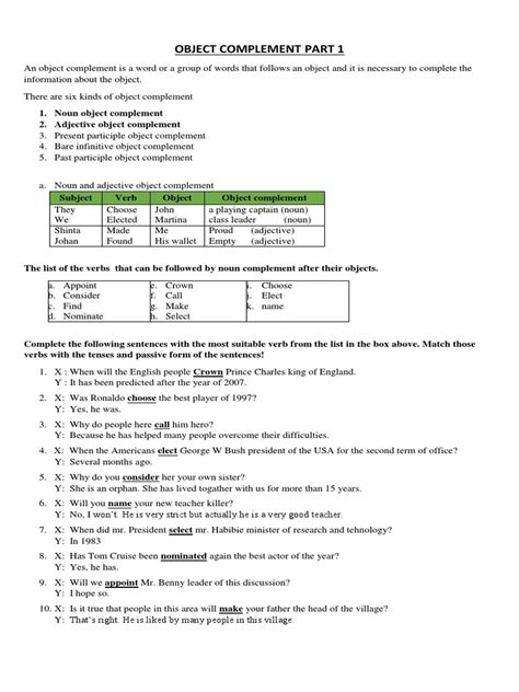 Image result for Subject Complement Worksheet