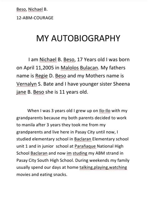 Image result for Personal Biography Examples