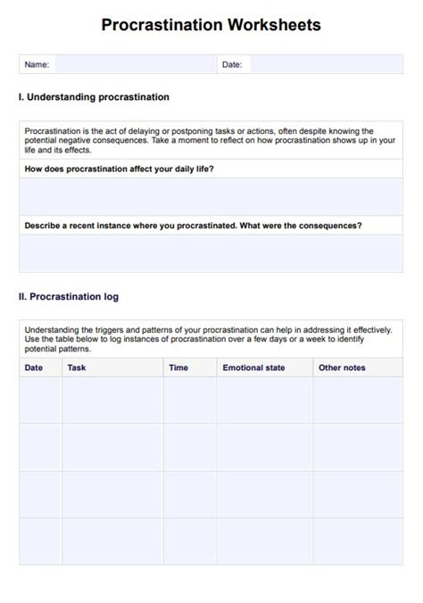 Afbeeldingsresultaten voor Procrastination Help Worksheets