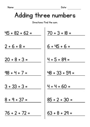 Image result for Printable Adding Three Numbers