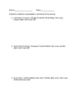 Image result for Single Step Addition and Subtraction Word Problems