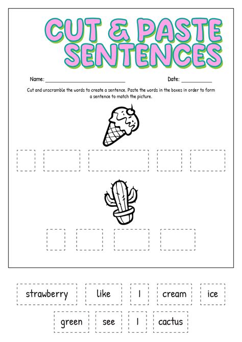 Image result for Simple Sentence Cut and Paste Worksheets