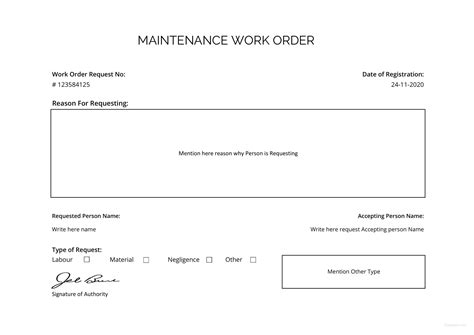 Image result for Printable Maintenance Work Order Form