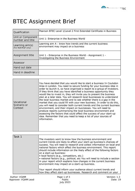 Toradh íomhá ar Assignment Brief Framework Example