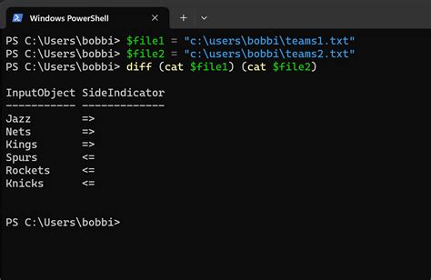 Toradh íomhá ar File Comparison in PowerShell Color-Coded