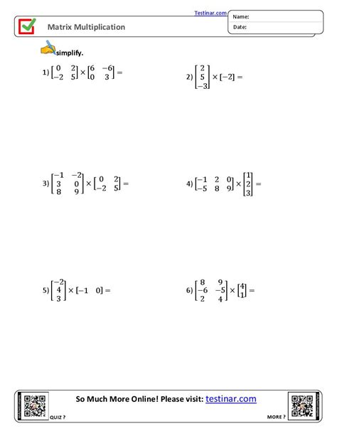 Image result for Matrices Multiplication Worksheet