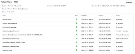 Database Refresh Oracle に対する画像結果
