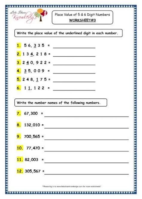 Toradh íomhá ar Place Value Matching Worksheet