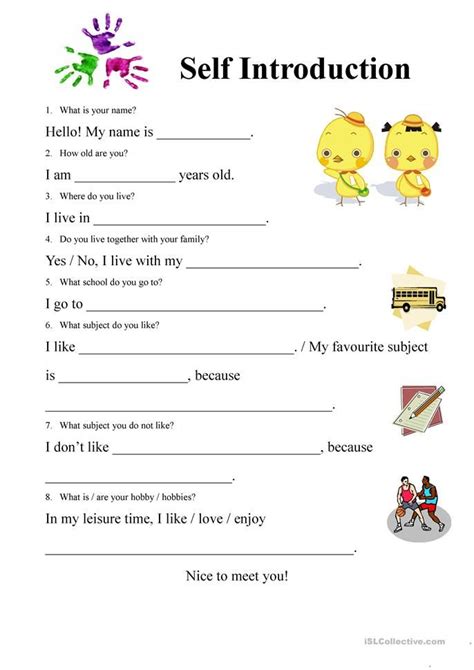 Worksheet Fun Games Self Introduction に対する画像結果