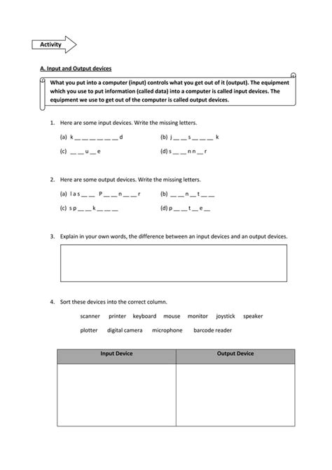 Image result for Input Output and Storage Devices Worksheet