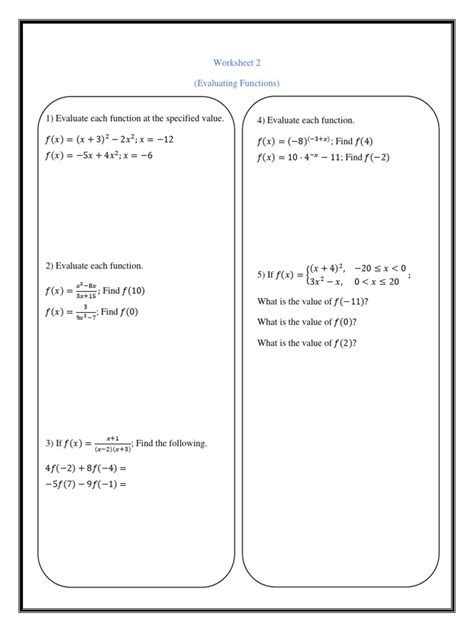 Image result for Evaluating Functions Printable Worksheet