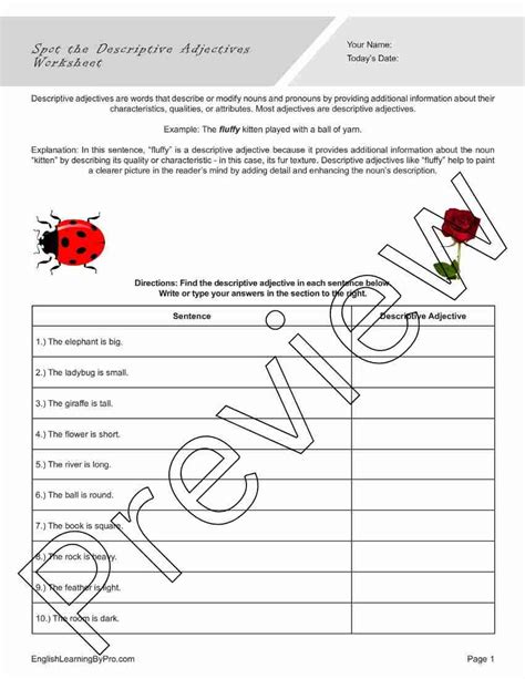 Image result for Descriptive Adjectives Worksheet