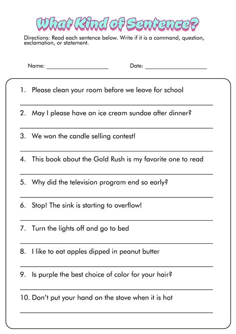 Image result for Identifying Sentence Types Worksheet