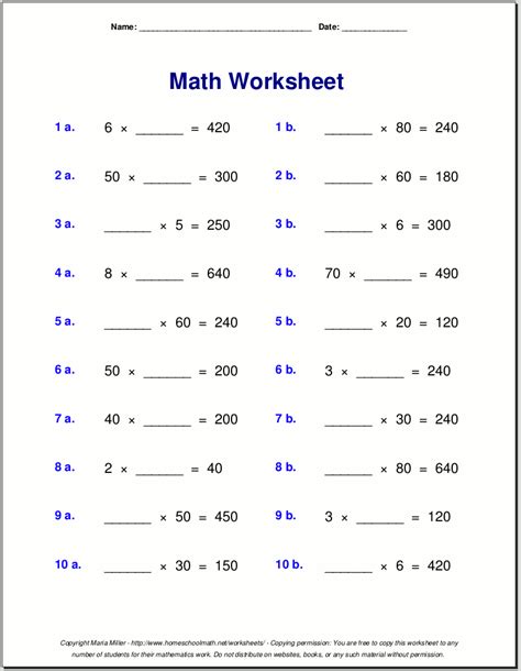 Toradh íomhá ar Multiply Worksheets for Grade 3