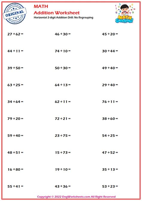 Toradh íomhá ar Double-Digit Addition Horizontal Worksheets