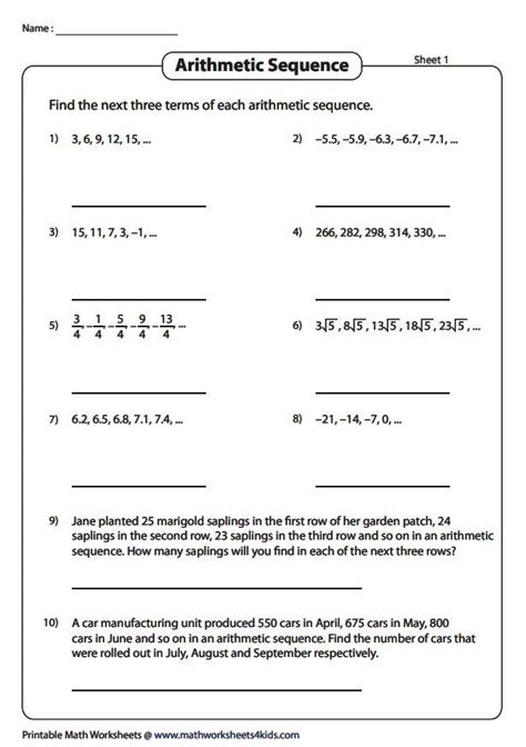Image result for Arithmetic Sequence Worksheet