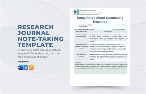 Research Journal Note-taking Template in Apple Pages, Word, Google Docs ...