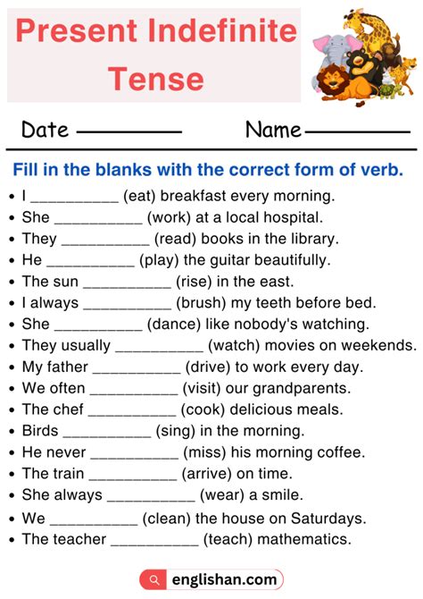 Toradh íomhá ar Simple Present Worksheet Fill In