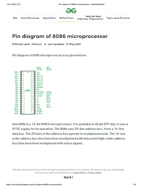 Pin Diagram of 8086 Microprocessor - GeeksforGeeks | PDF | Integrated ...