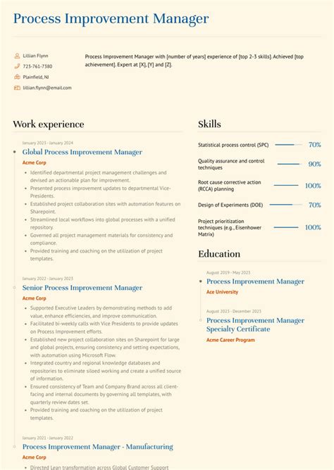 Entry Process Improvement Resume Examples に対する画像結果