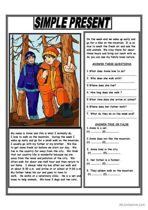 Image result for Reading Comprehension Worksheets Present Simple