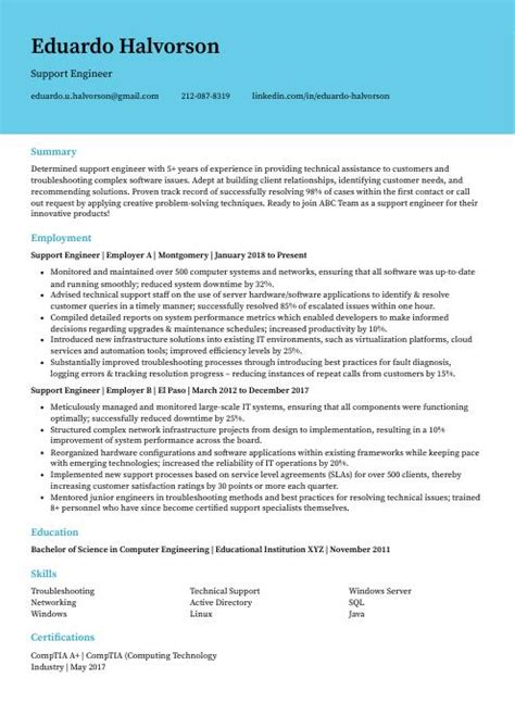 Image result for Support Engineer Resume Examples